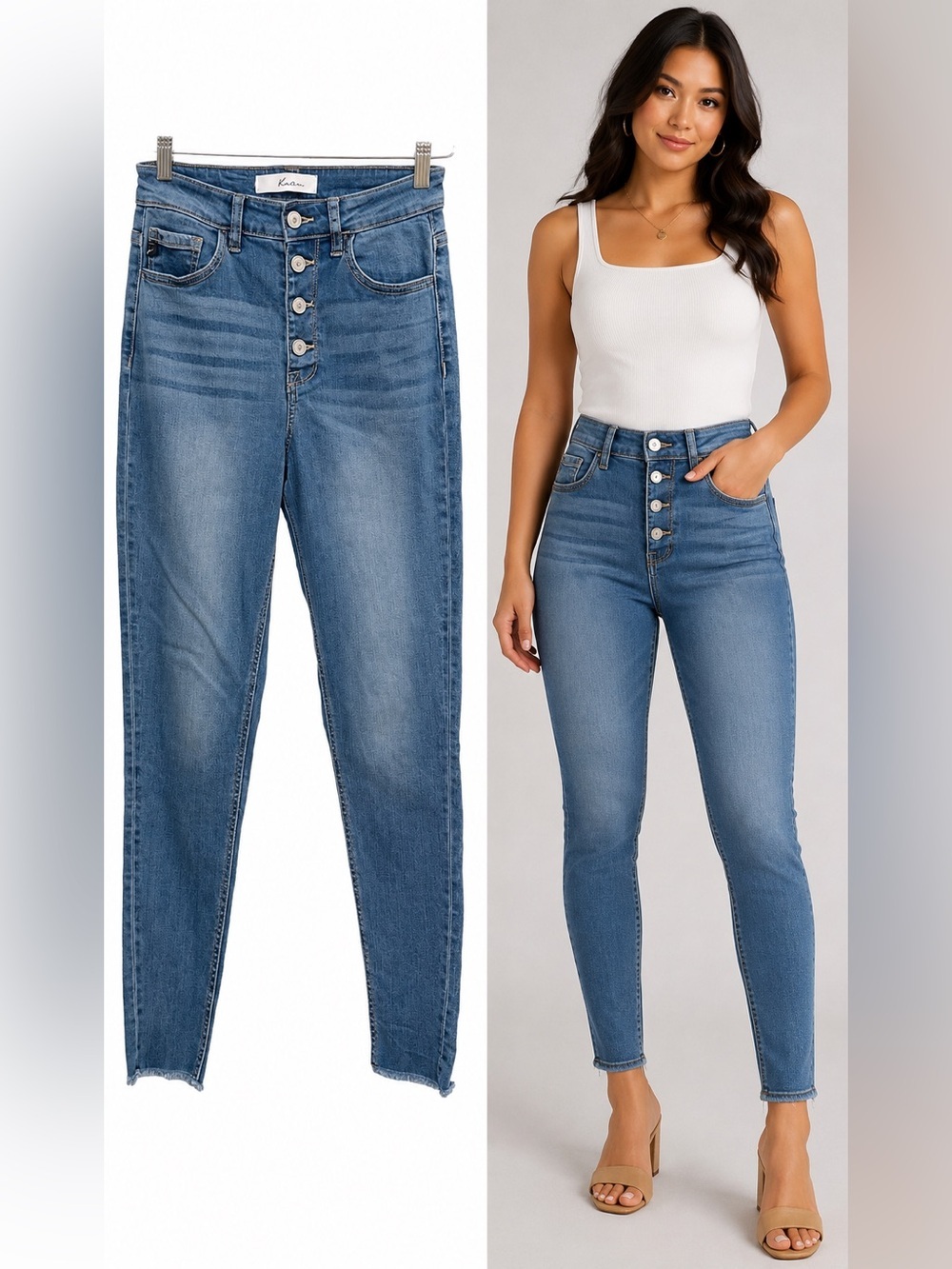 Kancan Estilo High Rise Ankle Skinny Jeans Women’s Size 3/25 Medium Wash Button